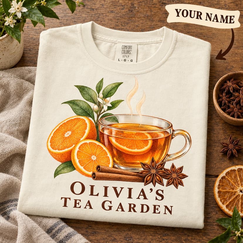 Personalized Orange Tea Shirt, Watercolor Star Anise Botanical Tee, Custom Tea Garden Gift, Comfort Colors 1717