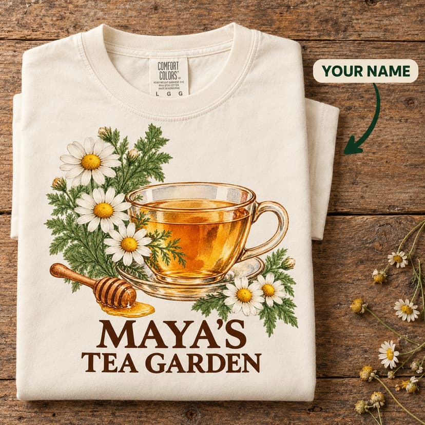 Personalized Chamomile Honey Tea Shirt, Watercolor Botanical Tea Garden T-Shirt, Comfort Colors 1717
