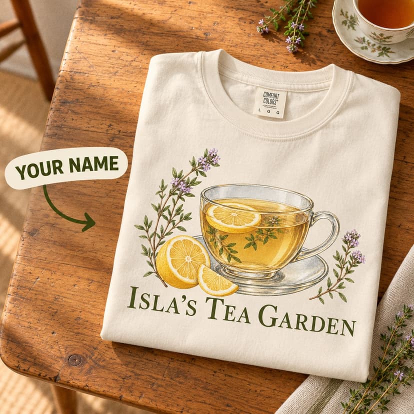 Personalized Thyme Lemon Tea Shirt, Watercolor Tea Garden Tee, Comfort Colors 1717 Botanical Tea Lover Gift