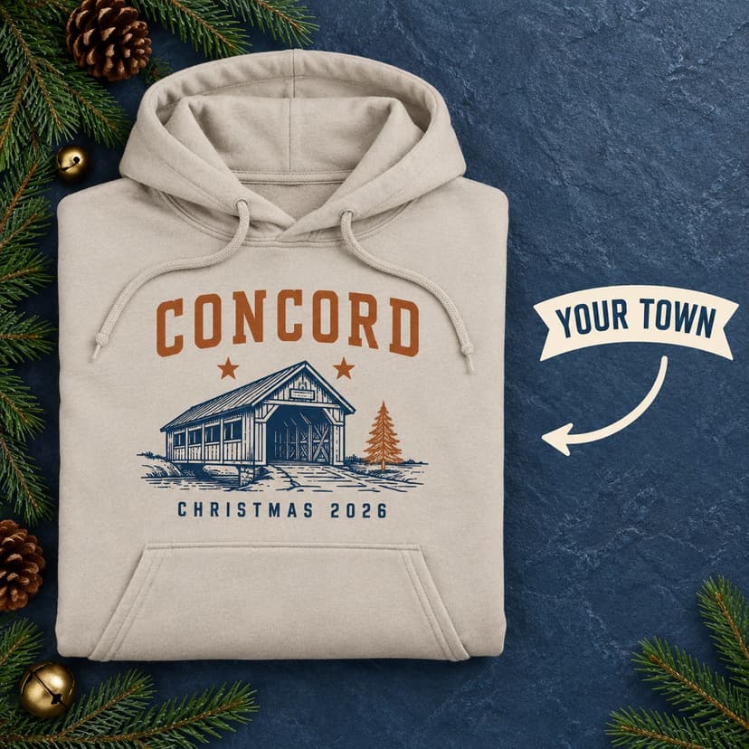Personalized Town Christmas Hoodie, Custom Hometown Covered Bridge Winter Gift, Gildan 18500