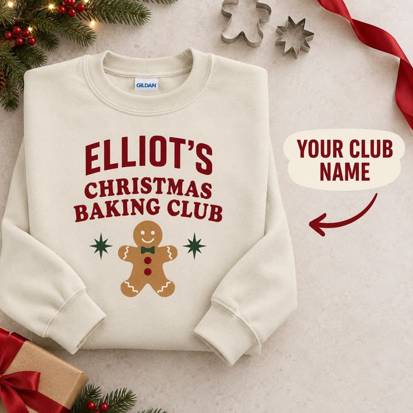Personalized Christmas Baking Club Sweatshirt, Custom Baker Group Gift, Gildan 18000