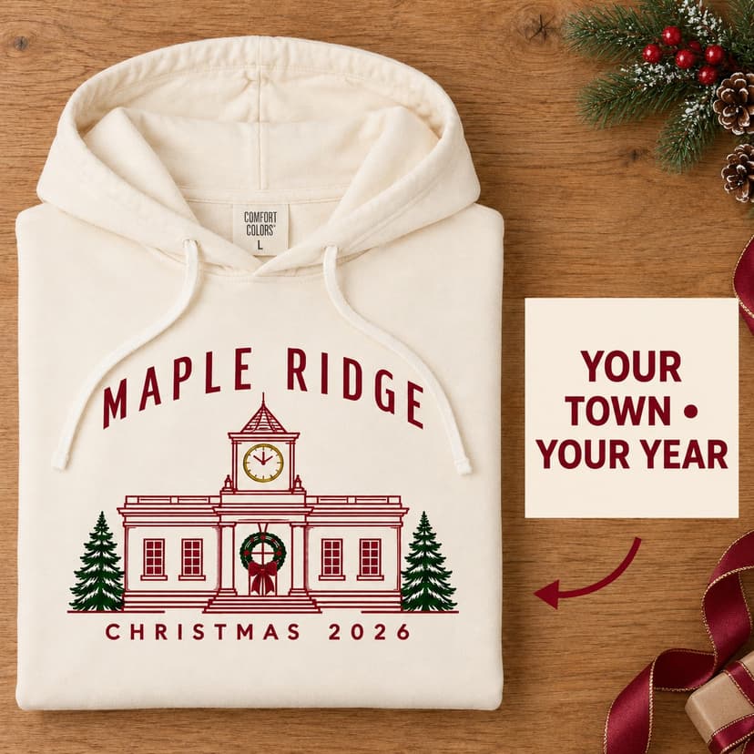 Personalized Town Hall Christmas Hoodie, Custom Hometown Name and Year, Lightweight Jersey Holiday Gift