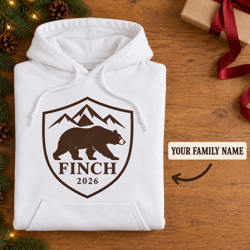 Personalized Woodland Bear Family Crest Christmas Hoodie