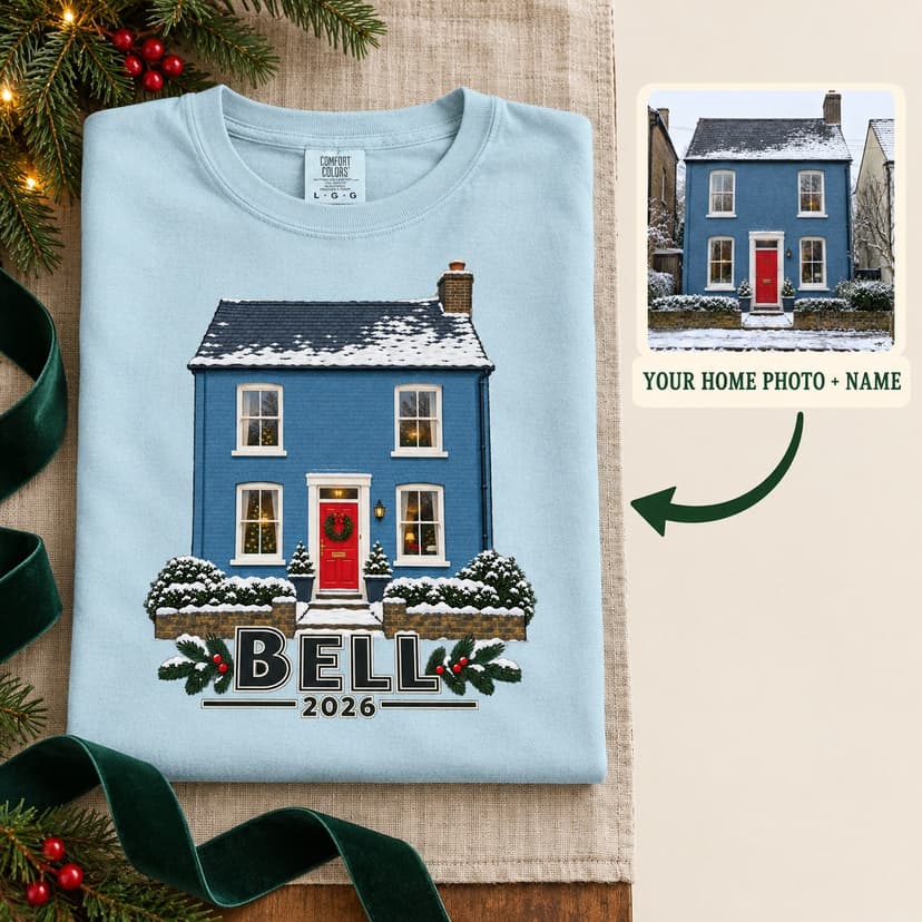 Personalized Christmas Home Portrait Shirt, Custom Winter House Photo Gift