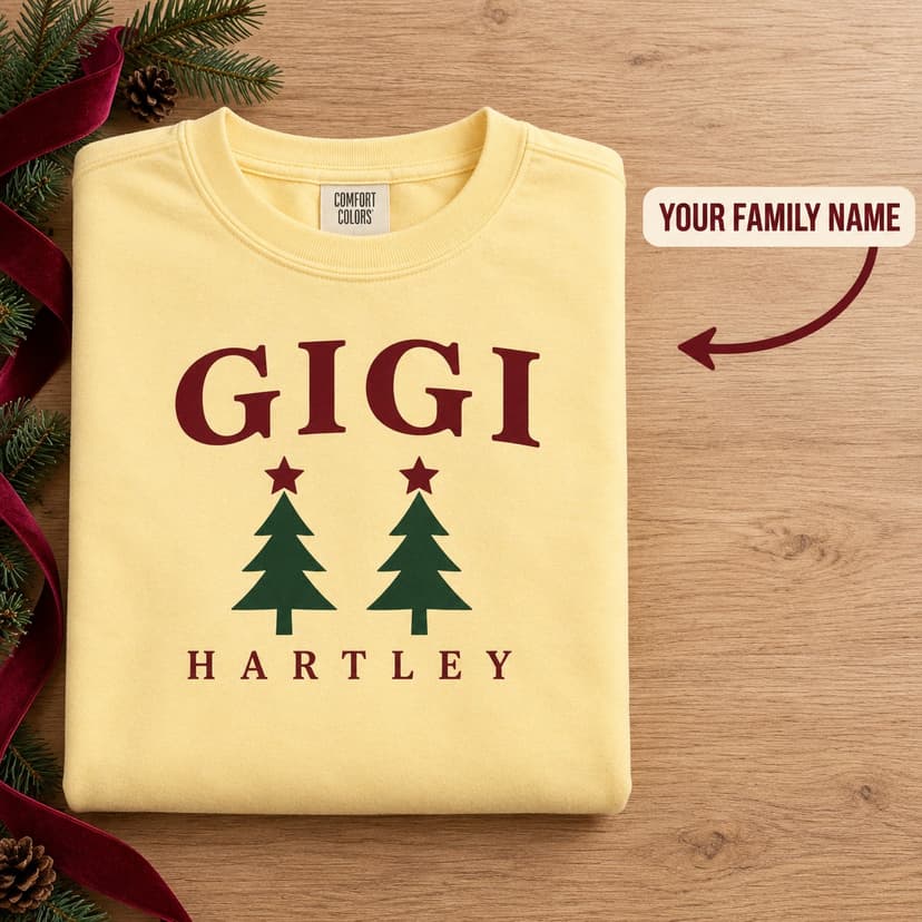 Personalized Christmas Winter Tree Pair Sweatshirt, Custom Grandparent Title and Family Name Gift