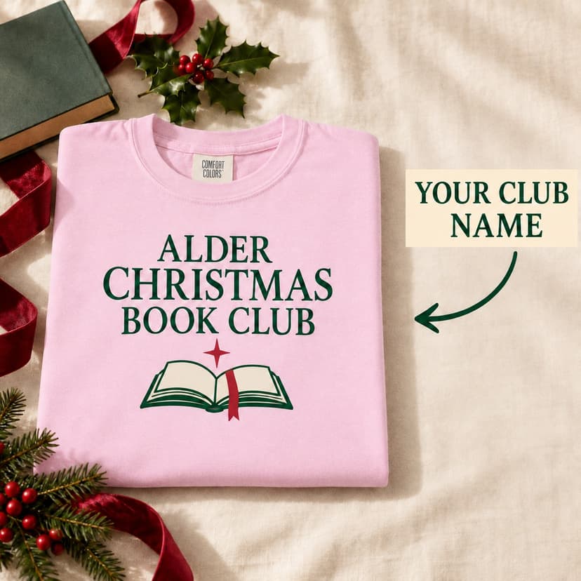Personalized Christmas Book Club Tee, Custom Club Name Comfort Colors 1717, Festive Hobby Group Gift