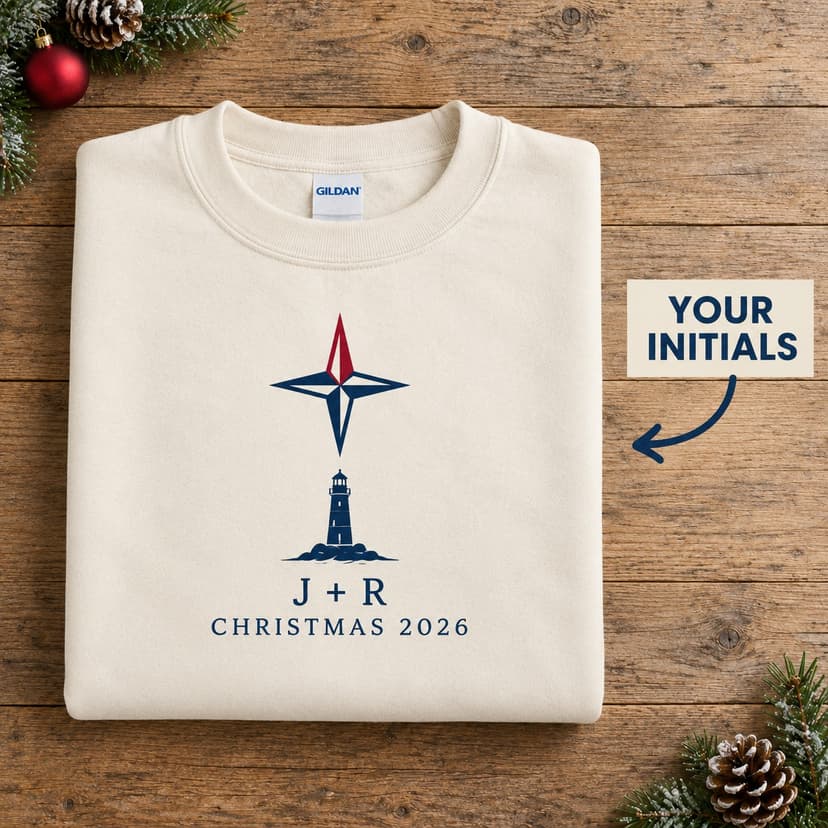 Personalized Coastal Christmas Sweatshirt, Coastal Christmas compass initials, Custom Holiday Gift