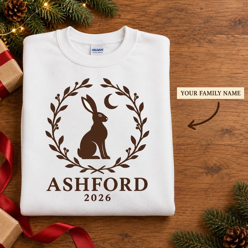 Personalized Christmas Hare and crescent wreath Family Name Gift 18000
