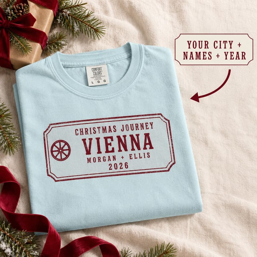 Personalized Christmas Travel Shirt with Custom Destination Names and Year