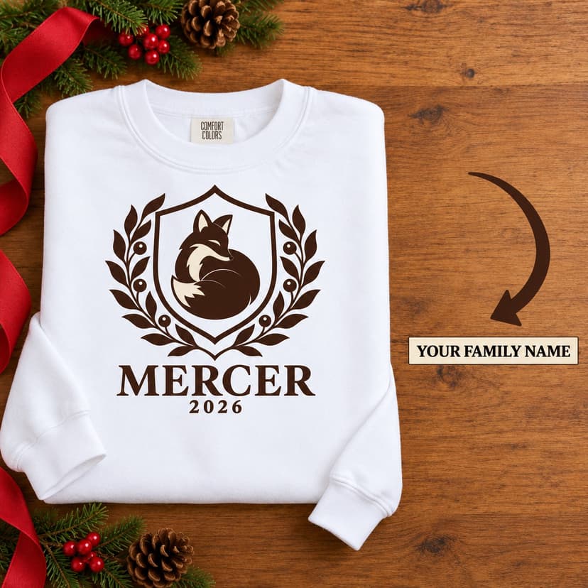 Personalized Christmas Fox and winter berries Family Name Gift 1566