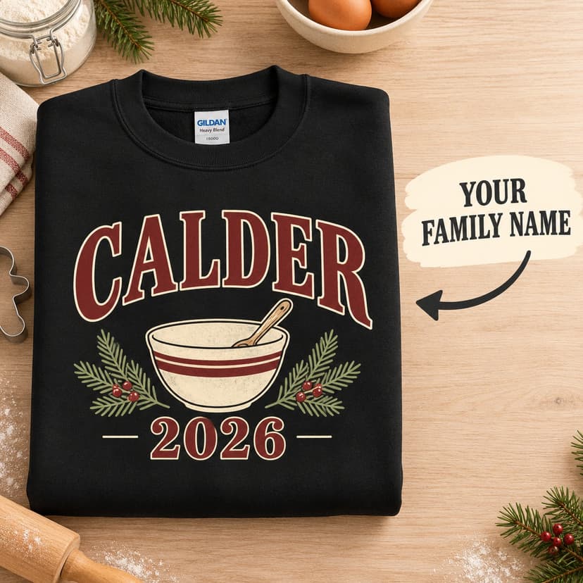 Personalized Christmas Baking Sweatshirt, Mixing Bowl Design, Custom Family Name and Year