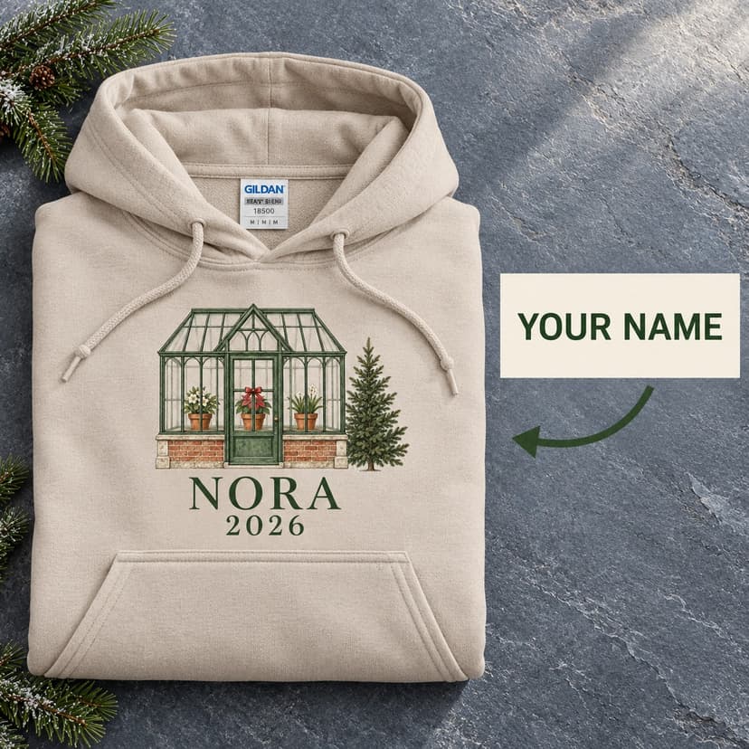 Personalized Winter Greenhouse Christmas Hoodie, Custom Name Winter Botanical Gardener Gift