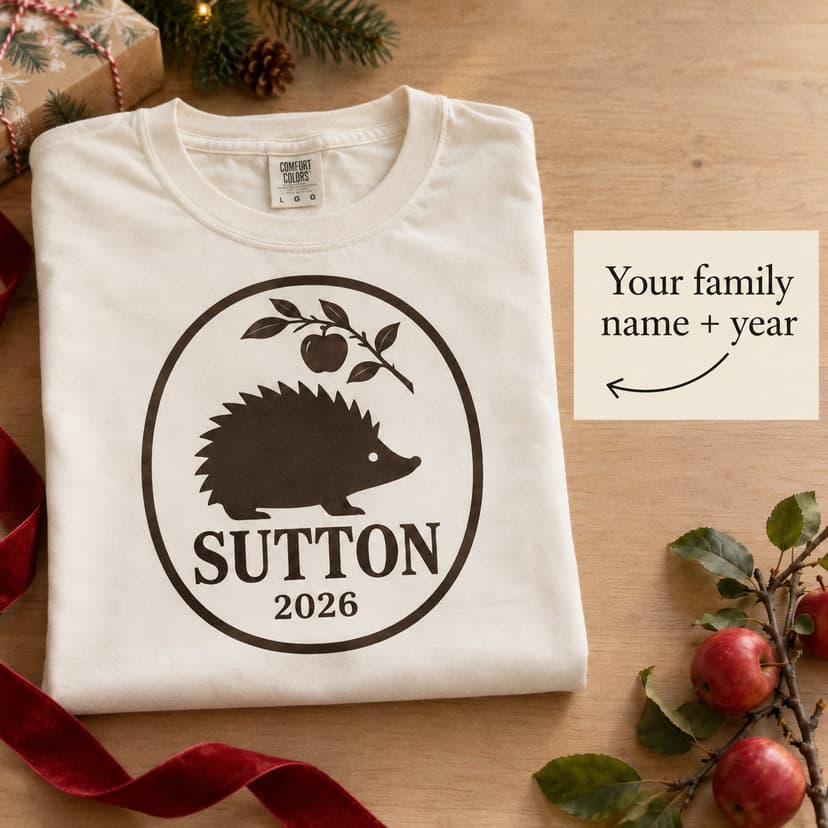 Personalized Christmas Hedgehog orchard medallion Family Name Gift 1717
