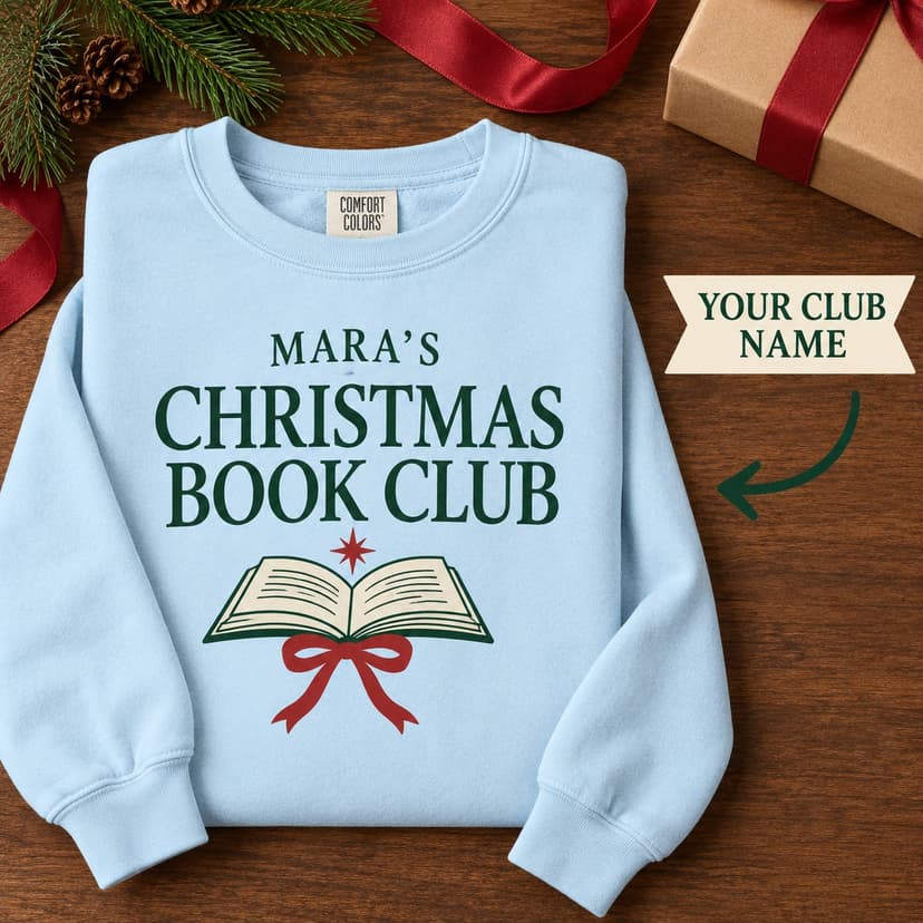 Personalized Christmas Book Club Sweatshirt, Custom Reading Group Gift, Comfort Colors 1566