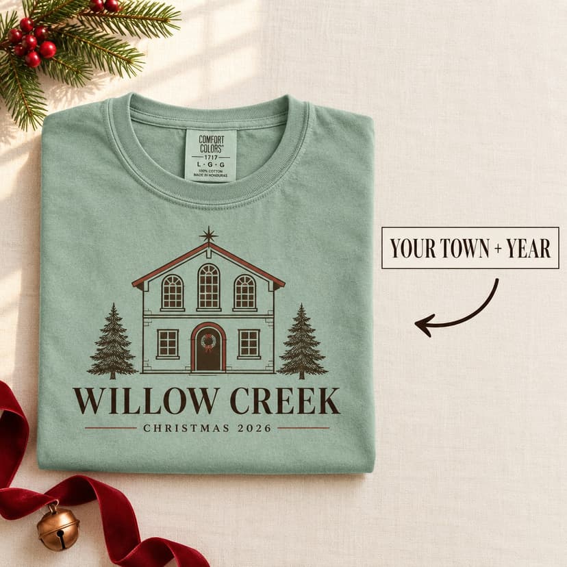 Personalized Hometown Christmas Shirt, Custom Town Name and Year Station Illustration, Comfort Colors Tee