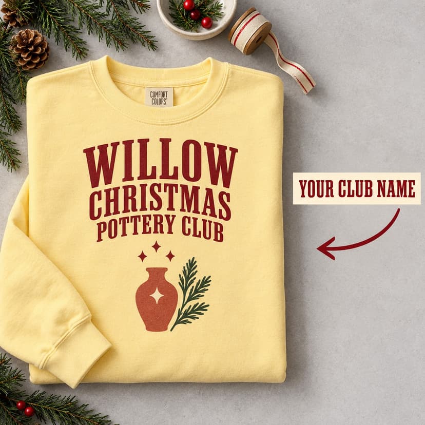 Personalized Christmas Pottery Club Crewneck Sweatshirt, Custom Club Name Comfort Colors 1566, Festive Hobby Group Gift