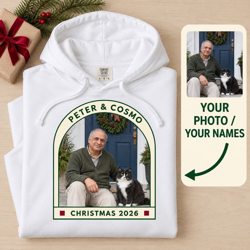 Personalized Pet and Owner Christmas Photo Lightweight Hoodie, Custom Portrait and Names Gift