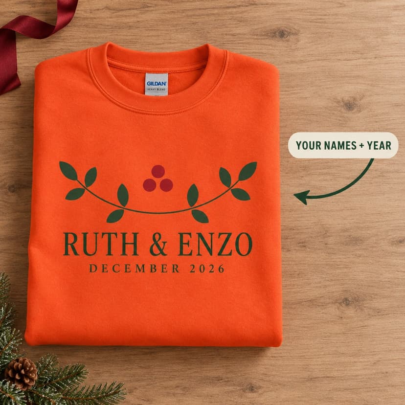 Personalized First Christmas Sweatshirt, Christmas Garland Newlywed Nameplate, Newlywed Couple Names and Year Gift