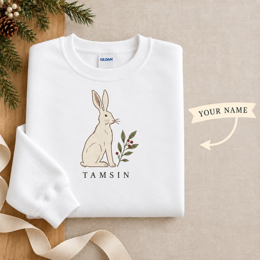 Personalized Christmas Hare Sweatshirt, Custom Name Winter Wildlife Gift