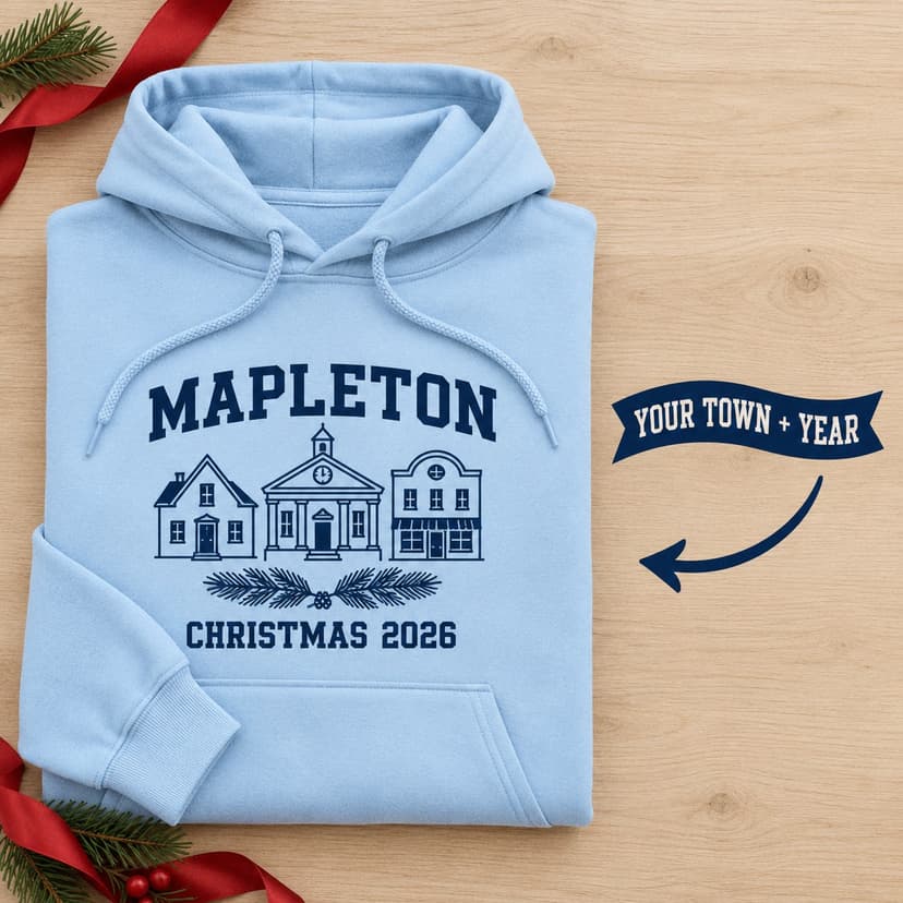 Personalized Hometown Christmas Hoodie, Custom Town Name and Year Architectural Holiday Gift