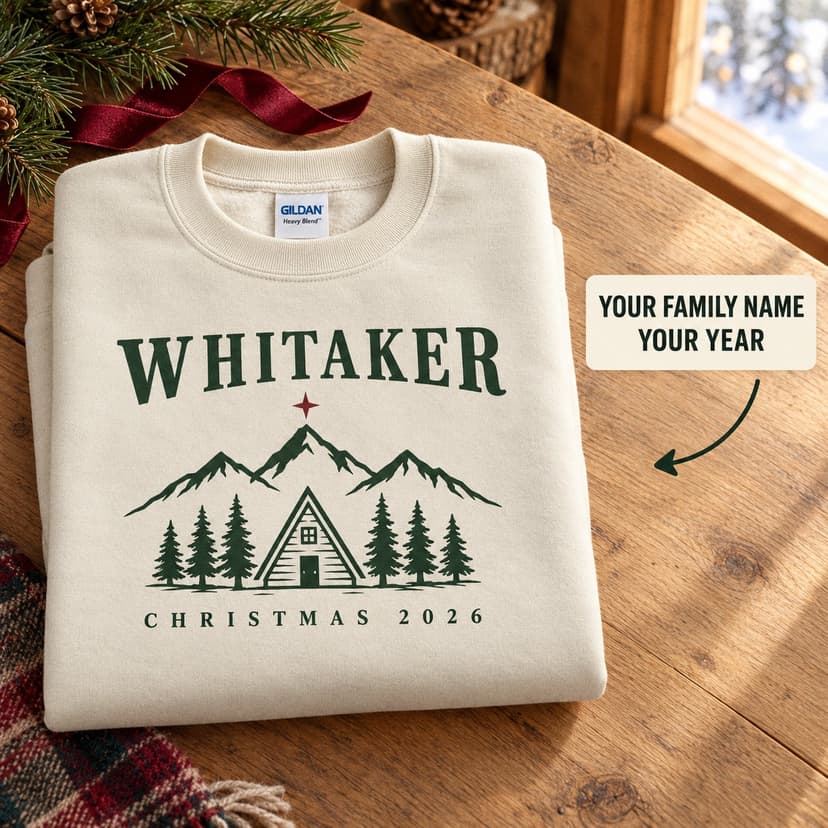 Personalized Three Peaks Cabin Christmas 18000 Family Name Mountain Lodge Gift