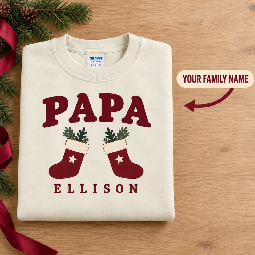 Personalized Christmas Stocking Pair Sweatshirt, Custom Grandparent Title and Family Name Gift