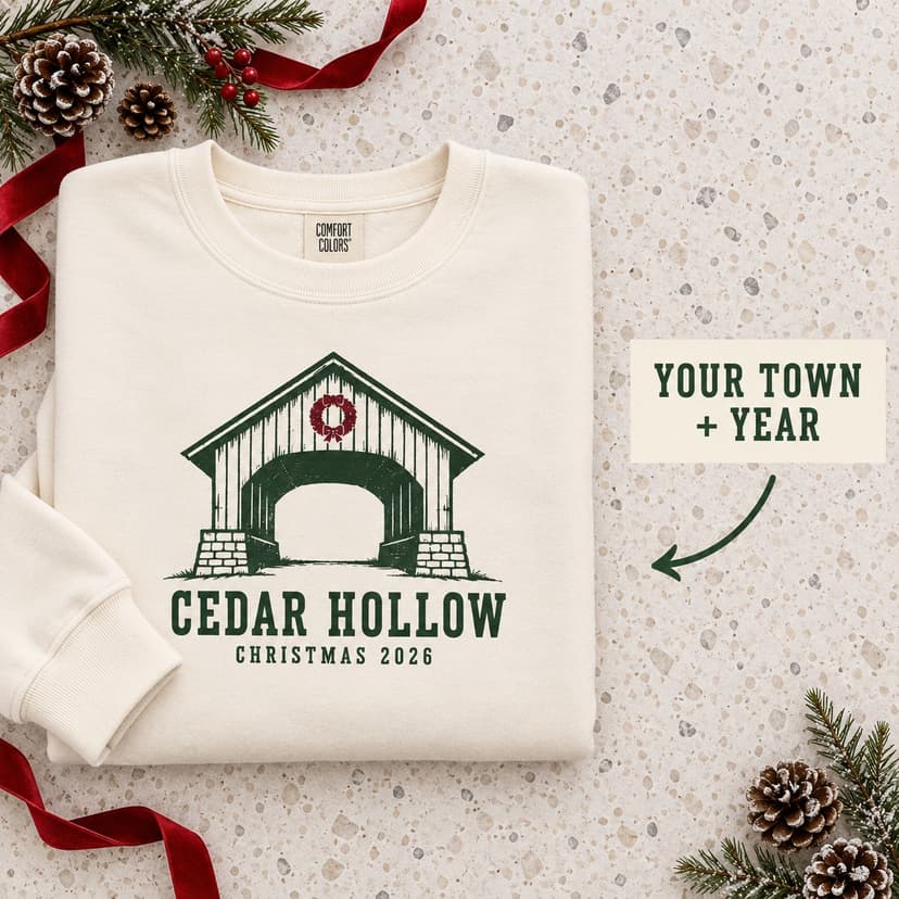 Personalized Hometown Christmas Sweatshirt, Custom Town Architecture Gift, Comfort Colors 1566