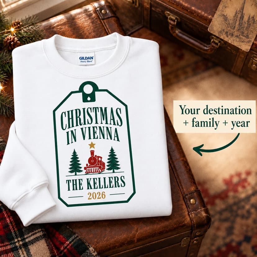 Personalized Christmas Travel Sweatshirt, Custom Destination Family Year, Holiday Trip Keepsake Crewneck