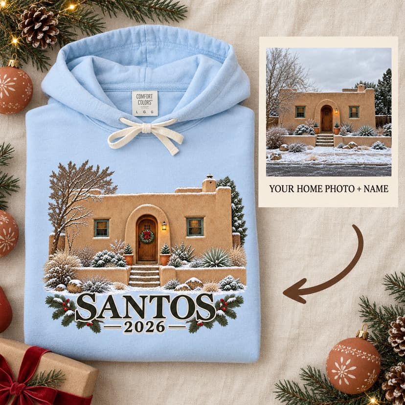 Personalized Christmas Home Portrait Hoodie, Custom Winter House Photo Gift