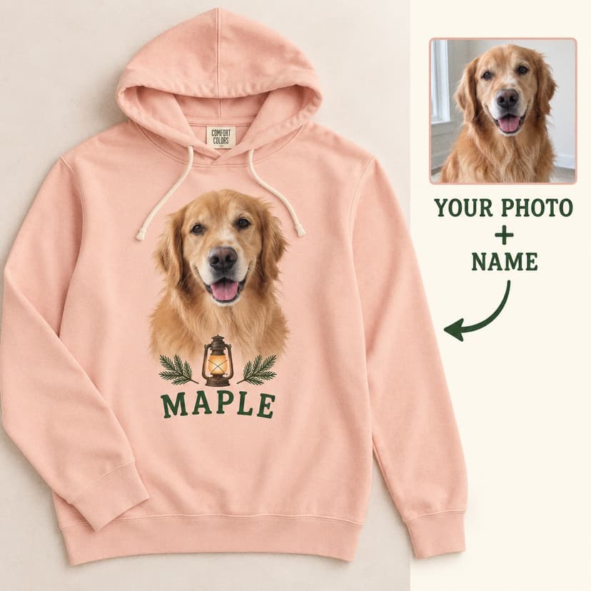 Personalized Christmas Pet Portrait Hoodie, Custom Pet Photo and Name, Little Lantern Holiday Gift