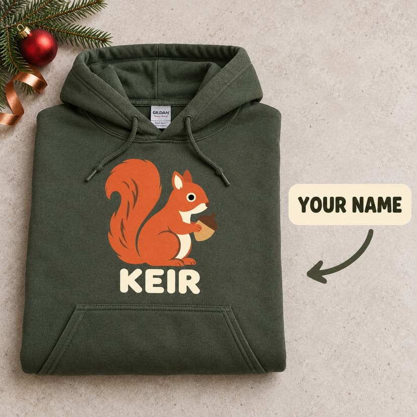 Personalized Christmas Squirrel Hoodie, Custom Name Winter Wildlife Gift
