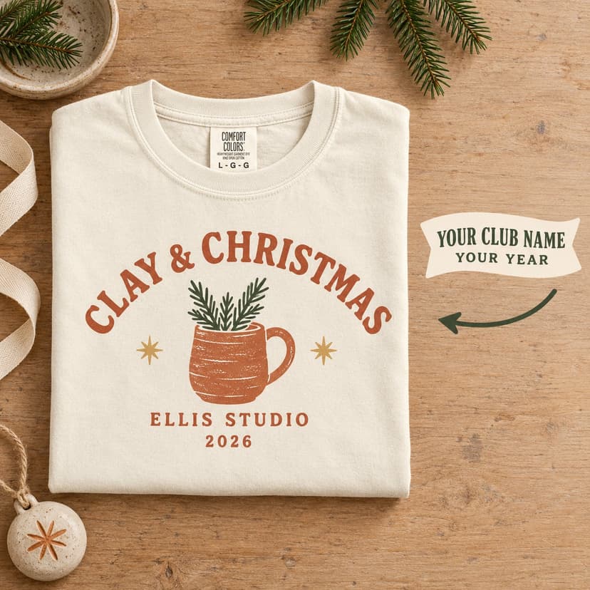 Personalized Christmas Pottery Circle Shirt, Custom Studio Name and Year, Ceramic Artist Gift