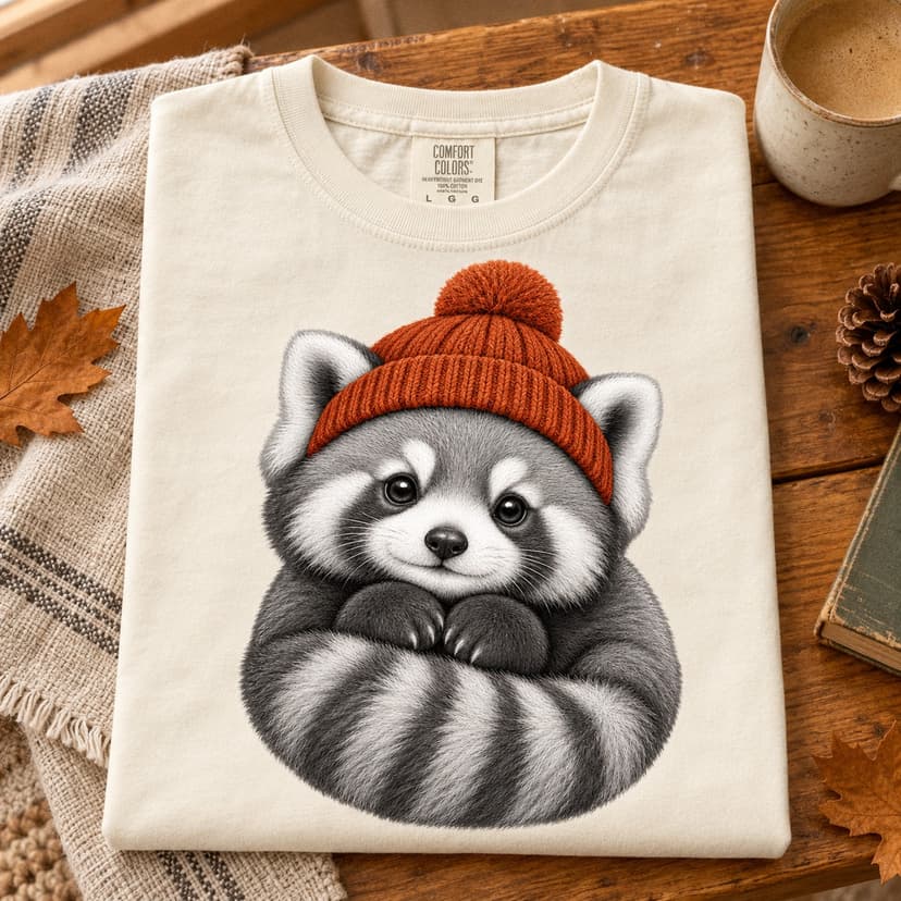 Cute Red Panda T-Shirt, Rust Orange Beanie Animal Art, Comfort Colors 1717 Woodland Gift