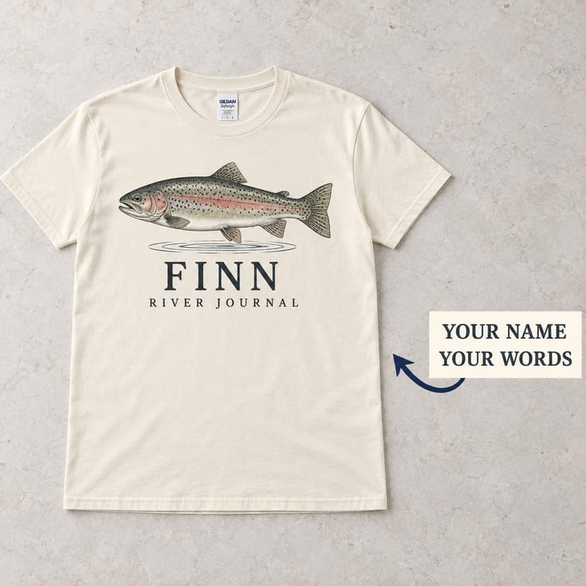 Personalized Trout T-Shirt, River Illustration with Custom Name