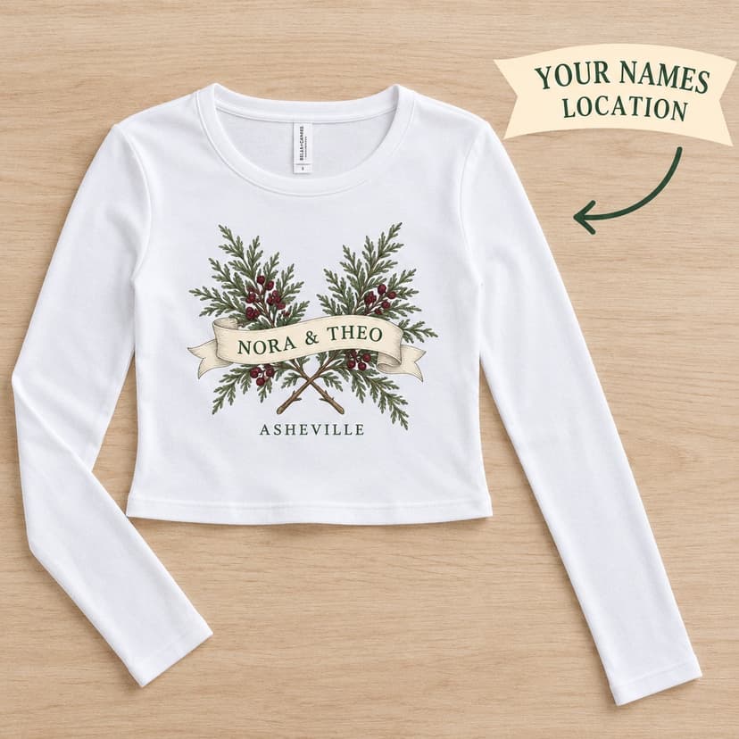 Personalized Evergreen Bridal Long Sleeve Shirt with Names and Wedding Location