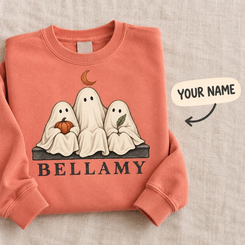 Personalized Family Ghost Sweatshirt with Custom Surname and Pumpkin Print