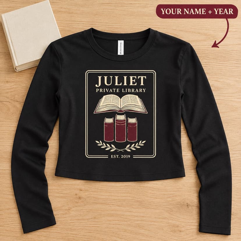 Personalized Library Long Sleeve Tee with Classic Bookplate Design