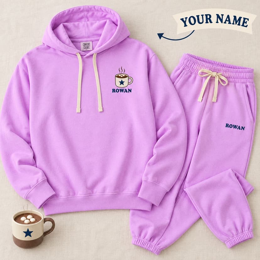 Personalized Cocoa Lounge Set with Ceramic Mug and Name