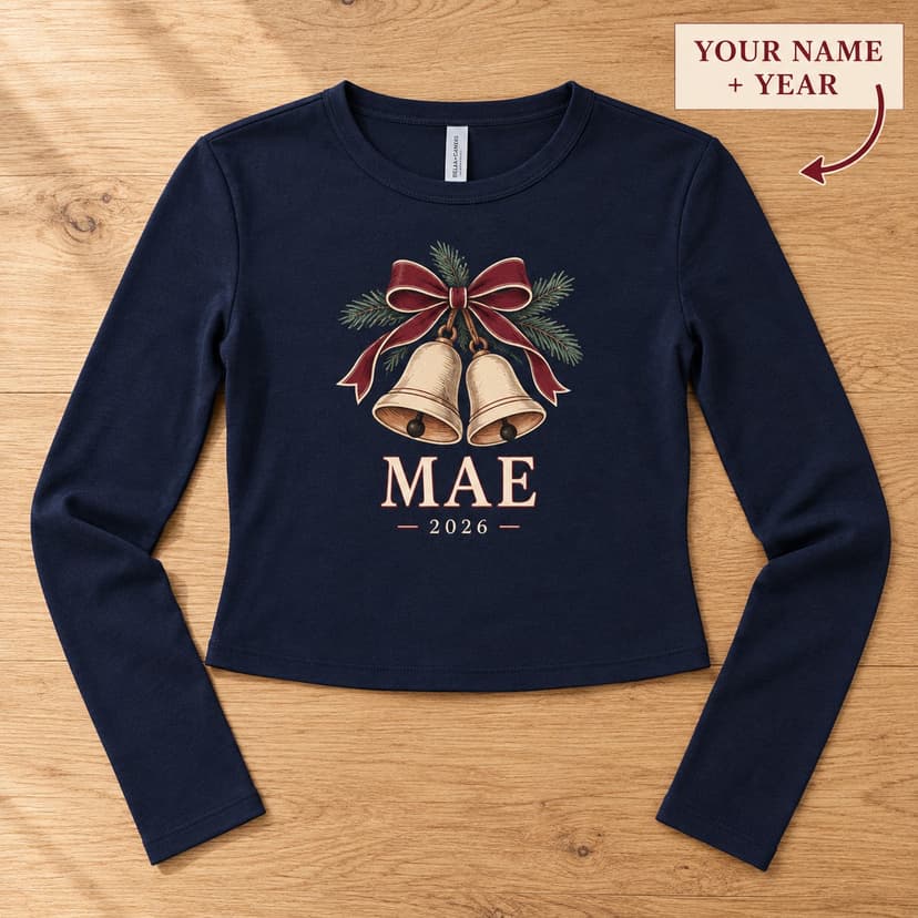 Personalized Bell and Bow Long Sleeve Tee with Name