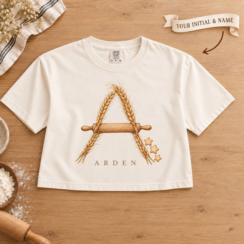 Personalized Pastry Baking Boxy Tee with Initial and Name