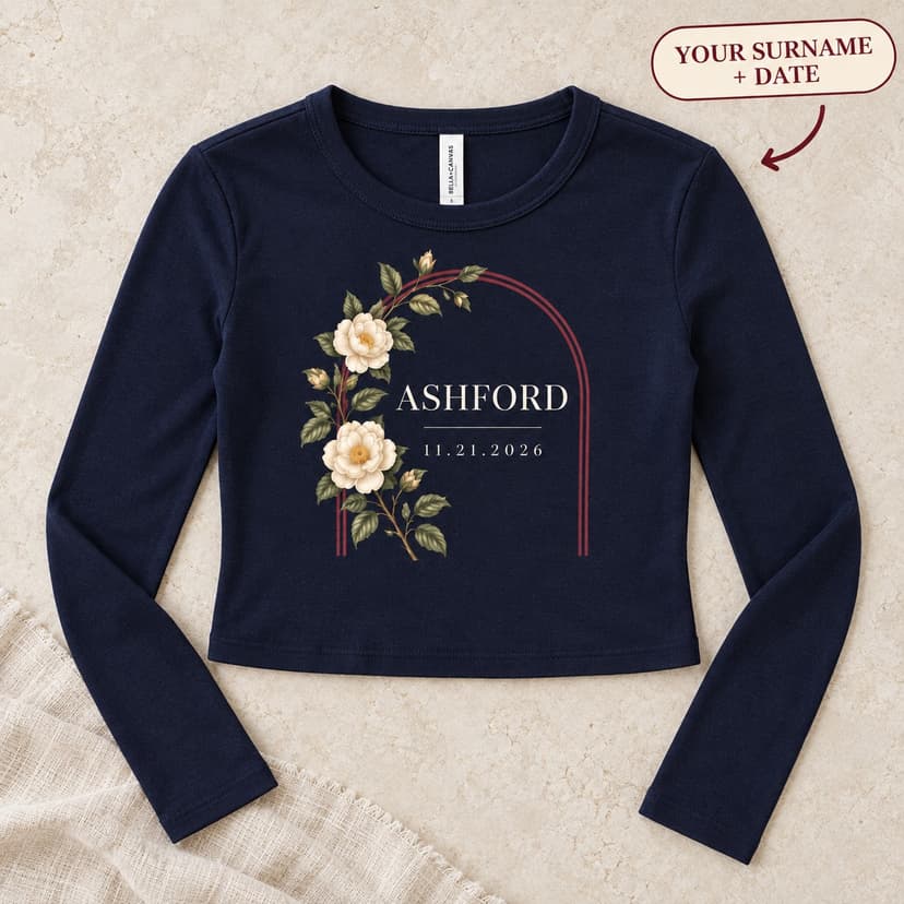 Personalized Camellia Bridal Long Sleeve Shirt with Surname and Date