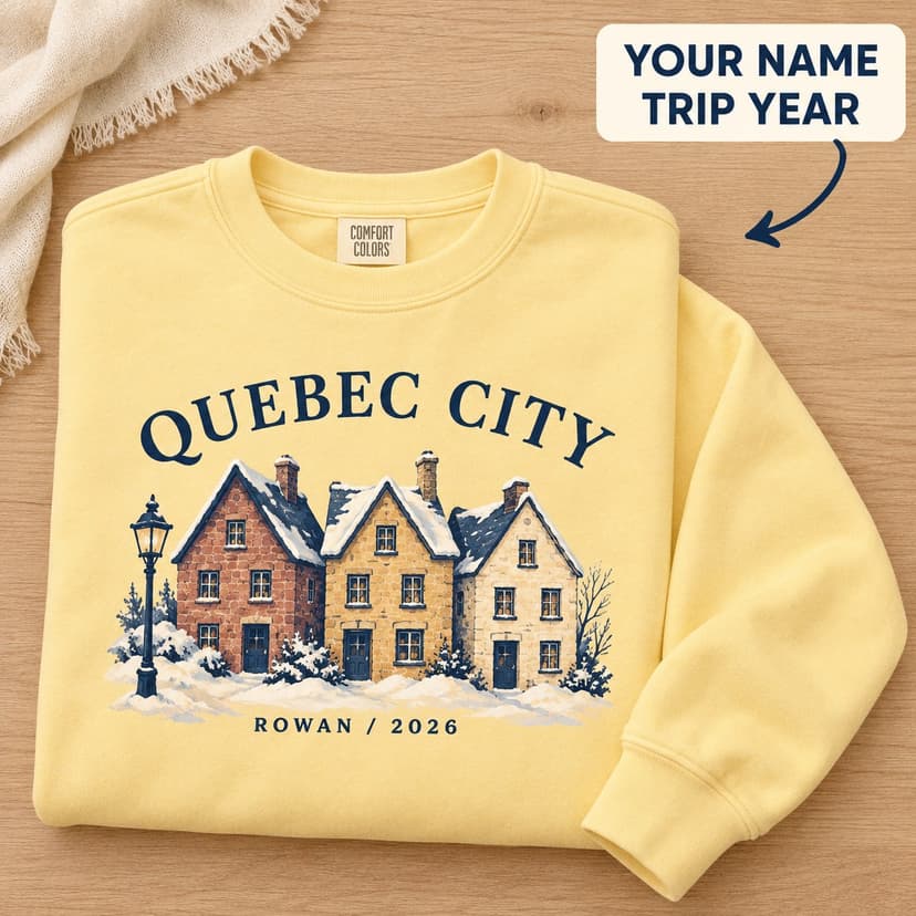 Quebec City Winter Sweatshirt with Personalized Surname and Year