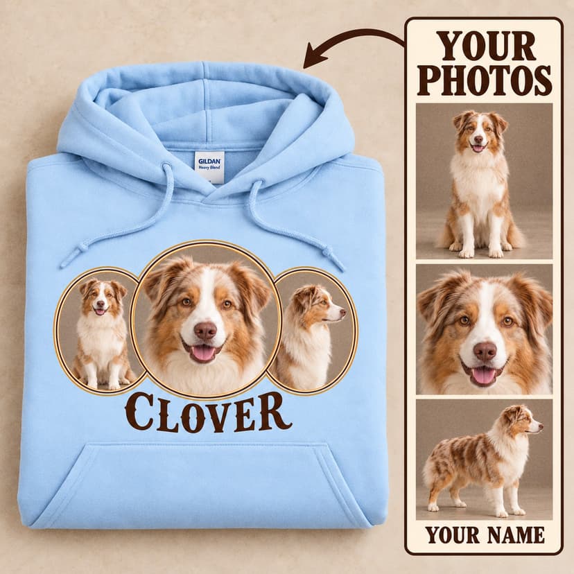 Custom Dog Photo Collage Hoodie with Pet Name — Western Ovals