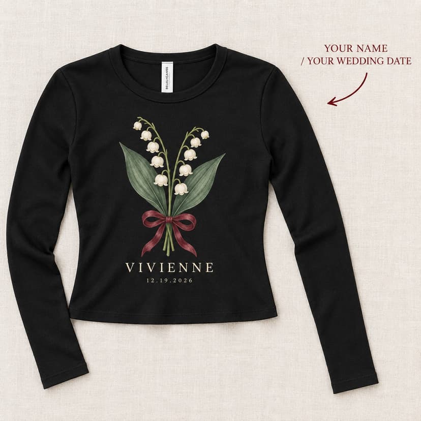 Personalized Lily of the Valley Bridal Long Sleeve Shirt with Name and Date