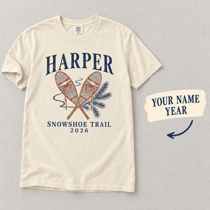 Personalized Snowshoe Trail Shirt, Family Name and Year, Comfort Colors Tee