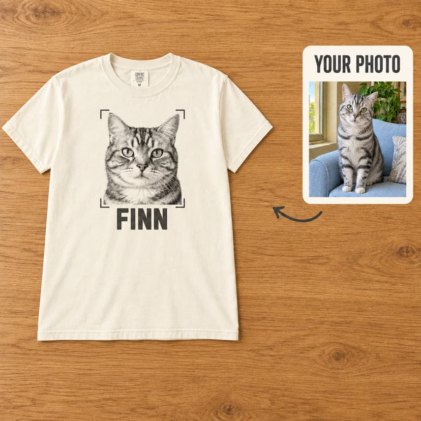 Custom Pet Photo Shirt with Personalized Name and Vintage Portrait Artwork