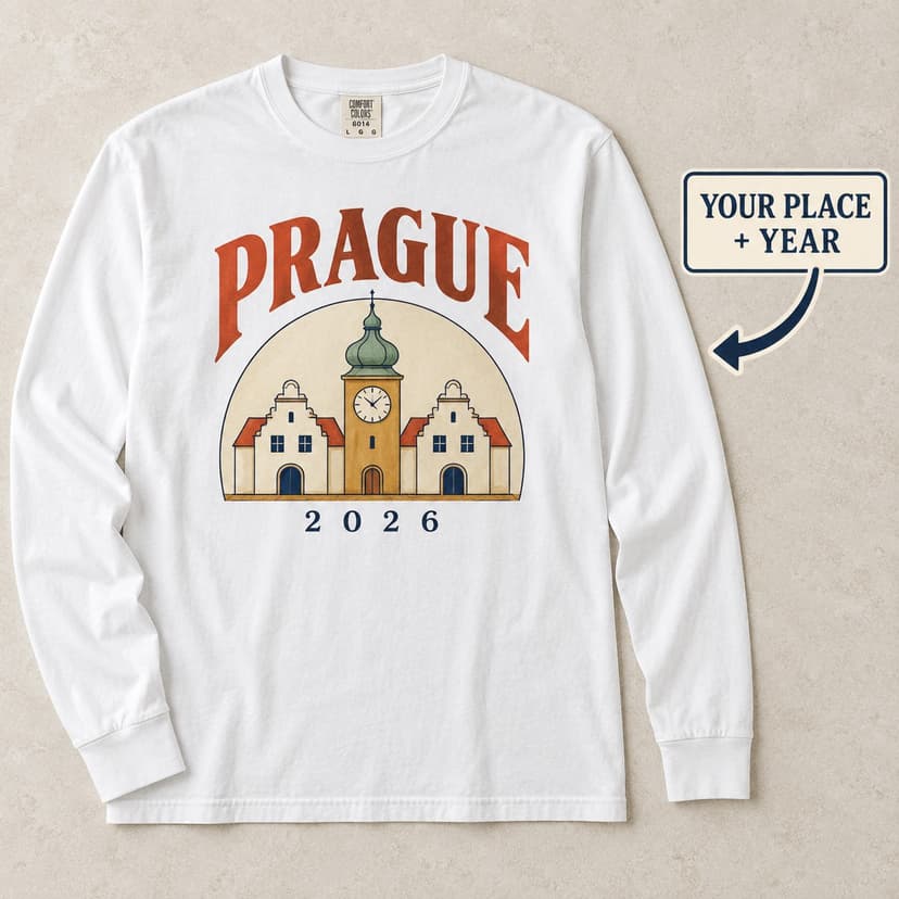 Personalized Baroque Roofline Long Sleeve Shirt with Caption and Year
