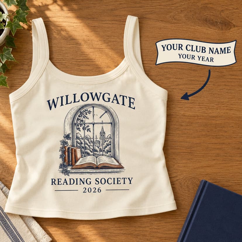 Personalized Book Club Cropped Tank, Reading Window Illustration and Club Name