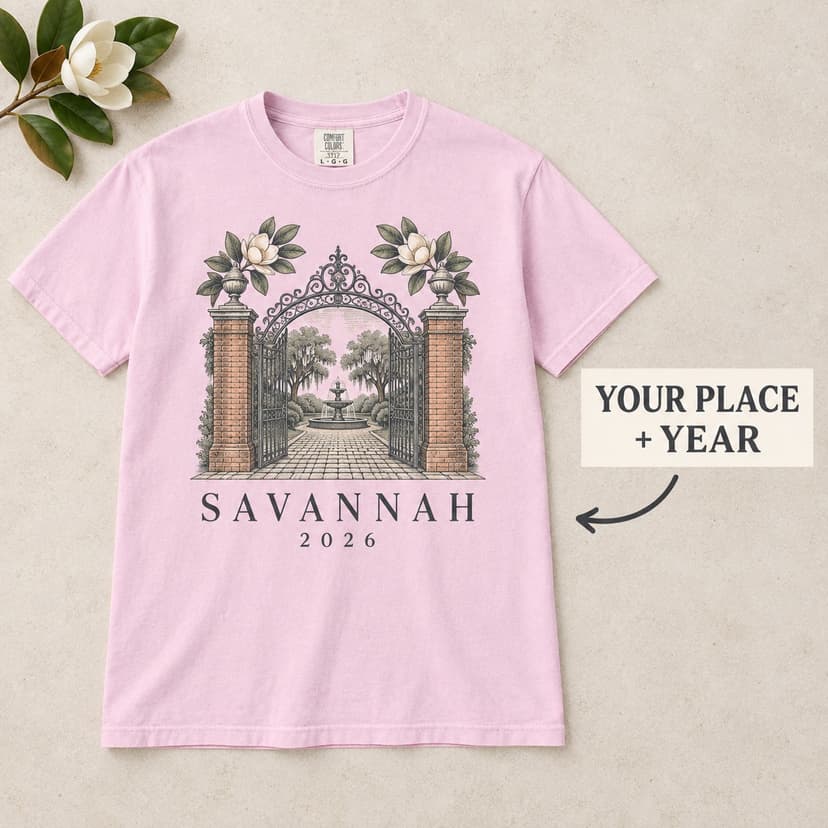 Personalized Courtyard Art Shirt with Place Name and Travel Year