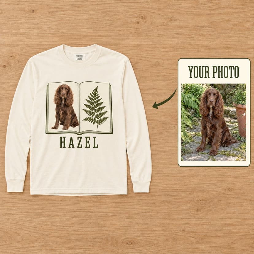 Custom Pet Photo Long Sleeve Shirt with Personalized Name and Field Guide Artwork